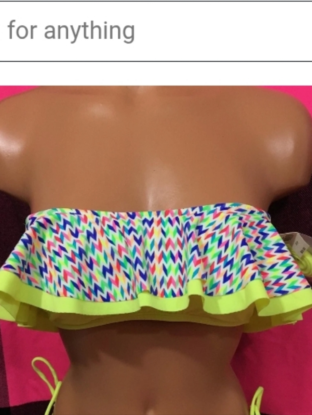 PINK Victoria's Secret Coral Bandeau Ruffle Bikini Top with Neon Trim Size L